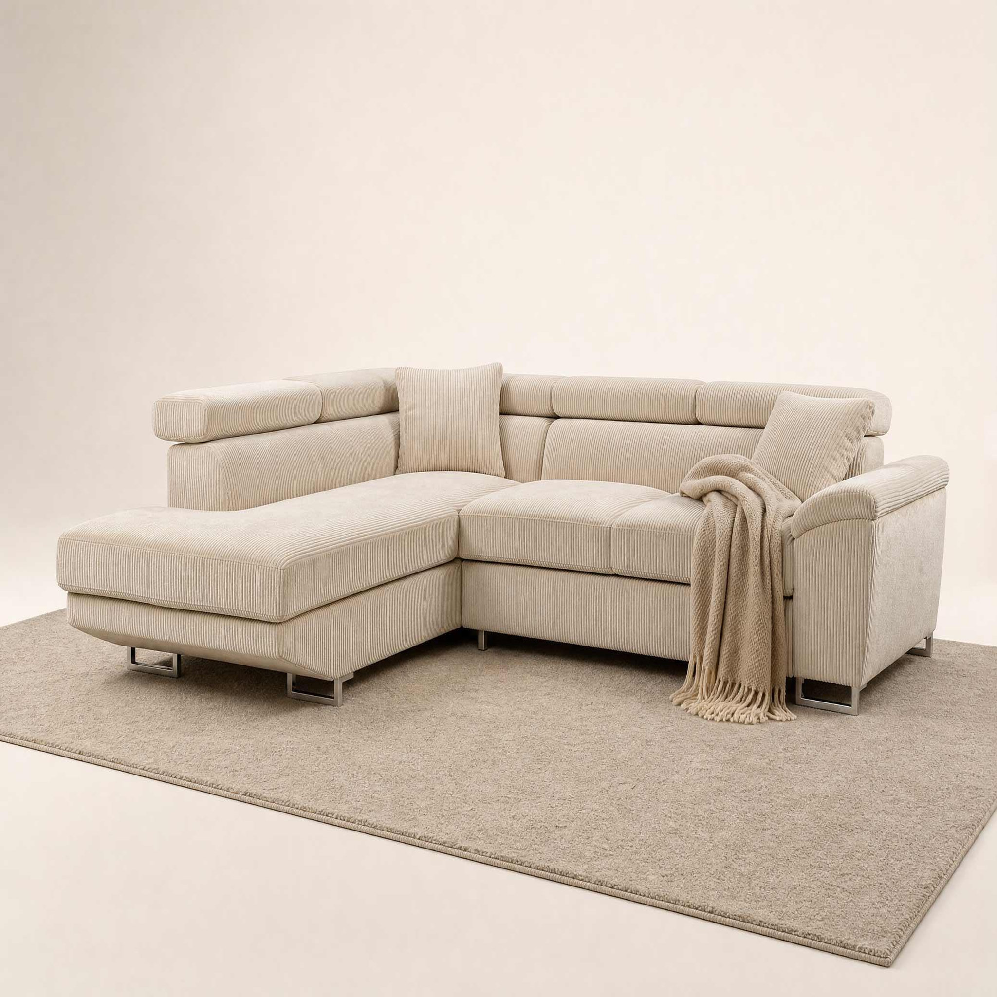 Voir la diapositive 3 : BEST MOBILIER Baoji - canapé d'angle gauche 5 places convertible avec têtières et coffre en velours côtelé