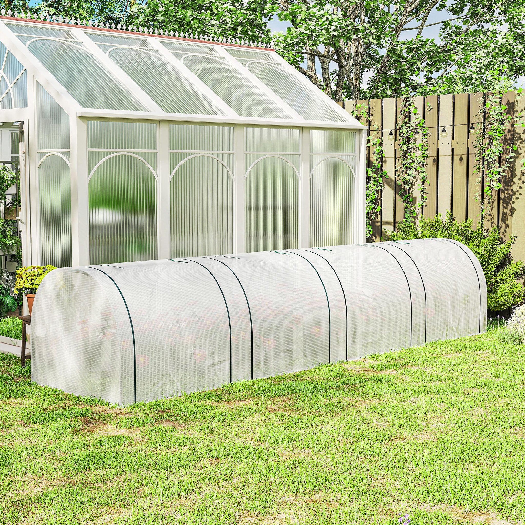 Voir la diapositive 4 : OUTSUNNY Mini serre de jardin serre à tomates 4 x 1 x 0,8 m 4 portes zippées