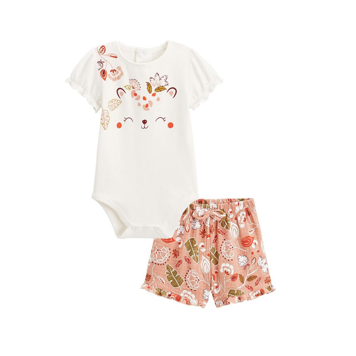 Petit Béguin Ensemble body bébé et short en gaze de coton Mindanao