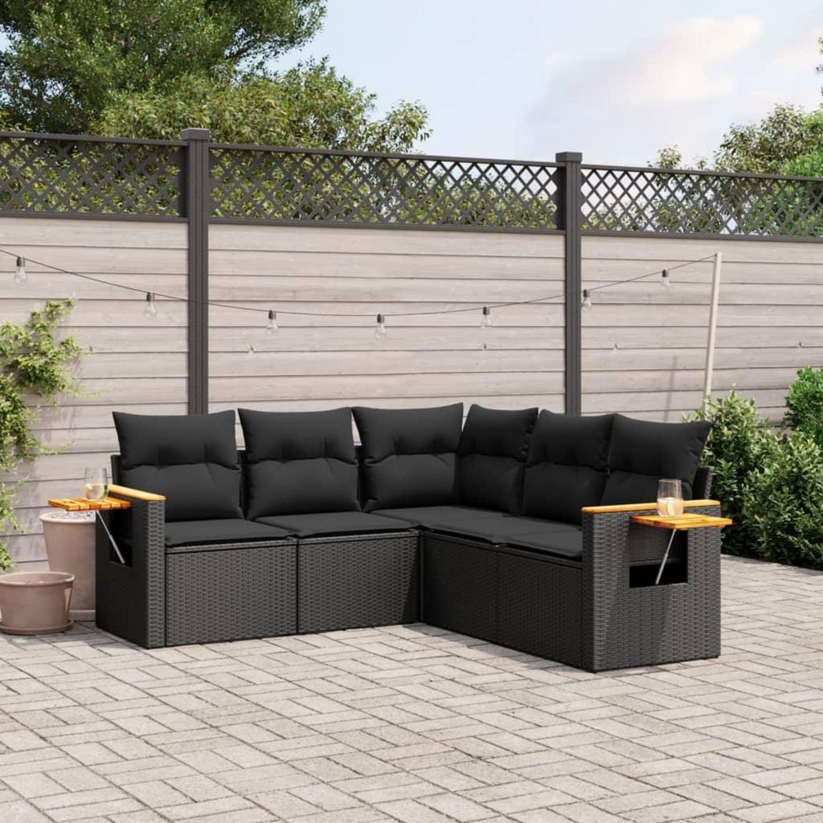 VIDAXL Salon de jardin 5 pcs avec coussins noir resine tressee