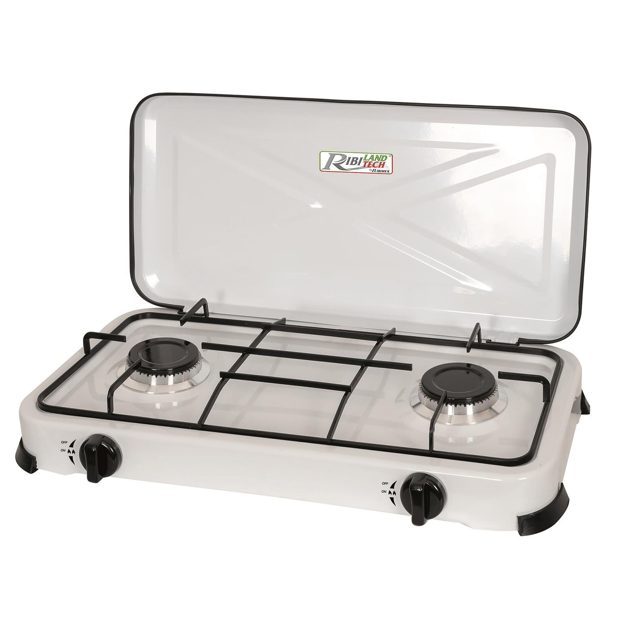 Ribiland Réchaud gaz 2 feux 2x2200k blanc avec couvercle - PRF350