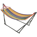 OUTSUNNY Hamac de jardin pliable avec support acier époxy et toile coton lin multicolore
