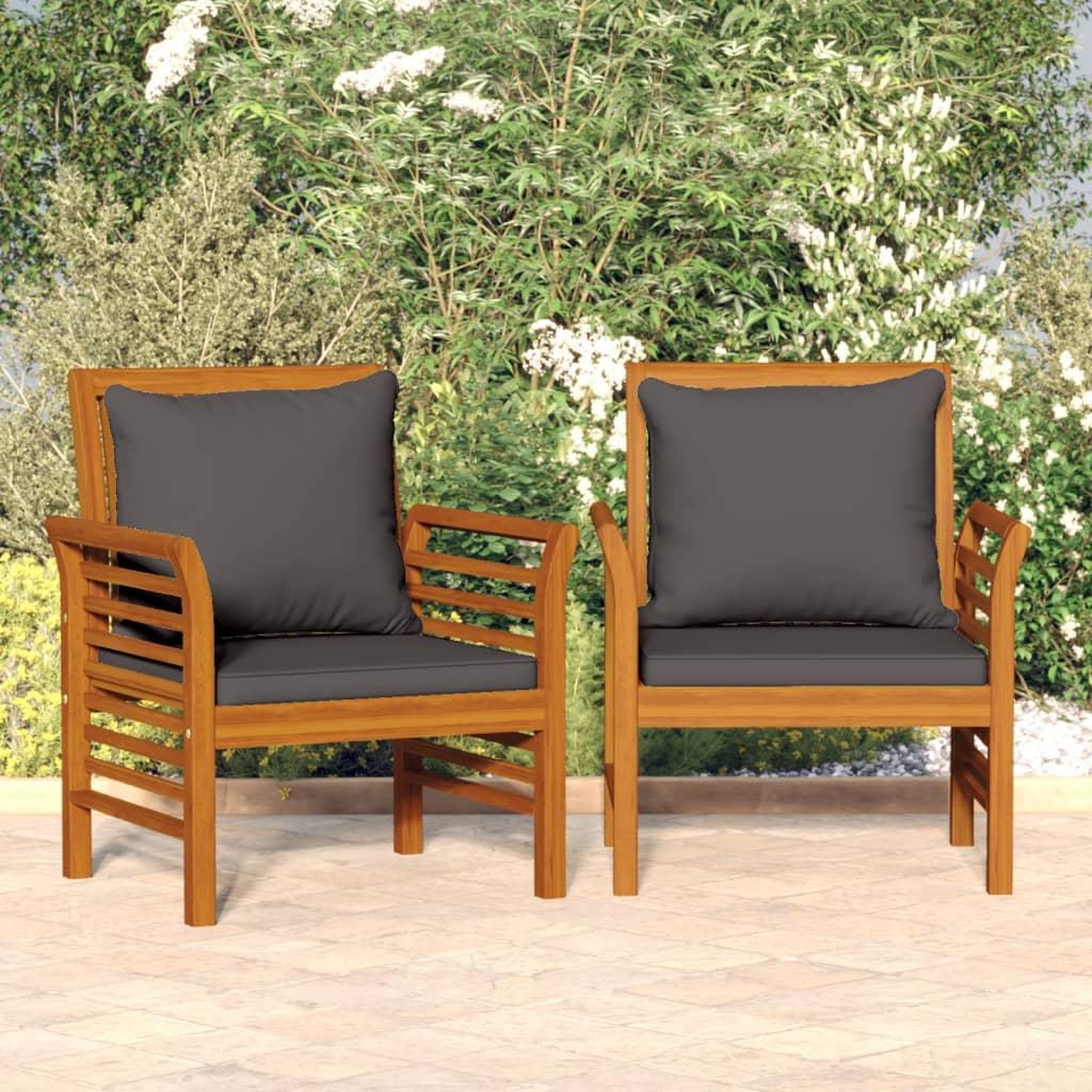VIDAXL Chaises de canape coussins gris fonce lot de 2 acacia massif