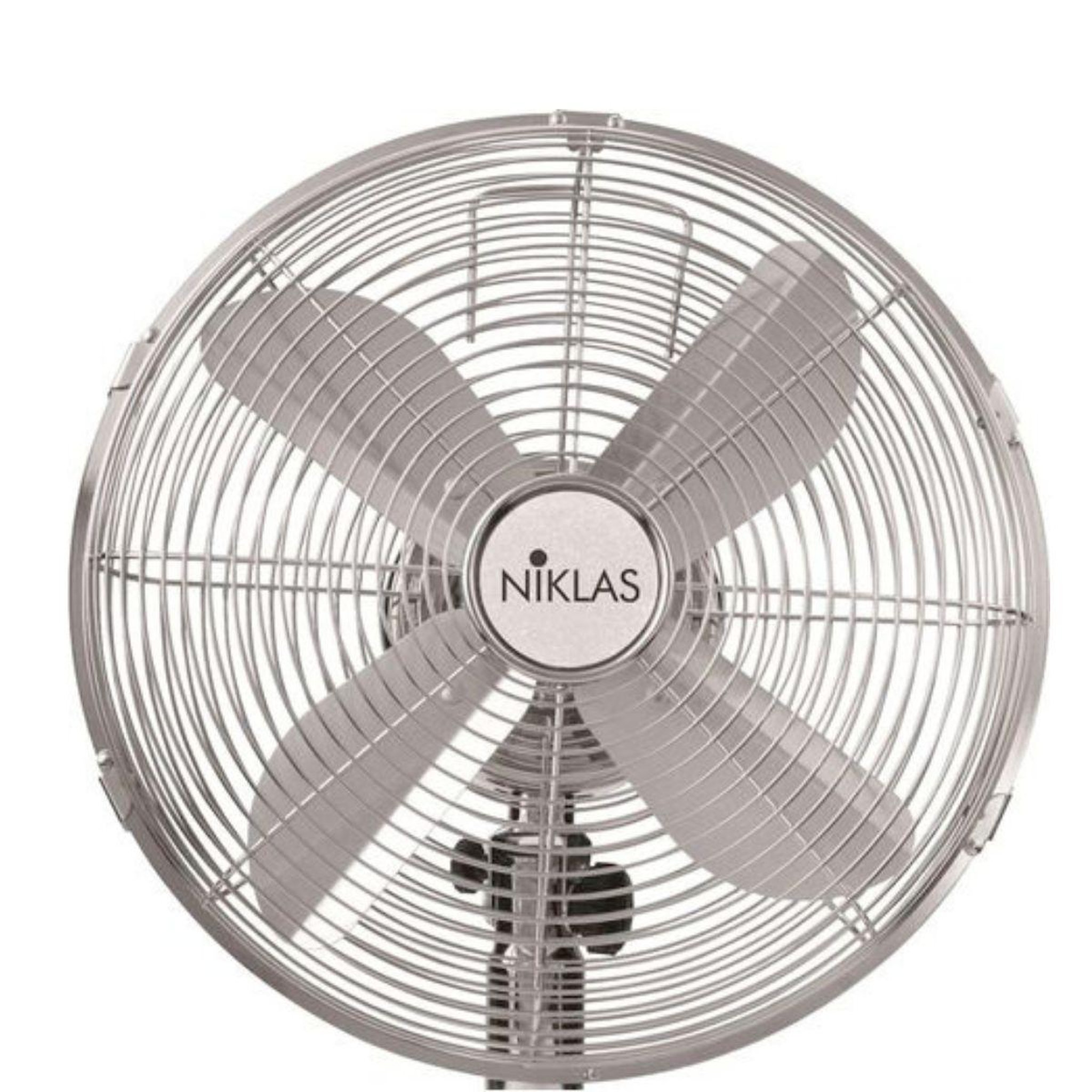 Voir la diapositive 6 : NIKLAS Ventilateur sur table 50w gris finition chromée ø40cm oscillation automatique inclinaison réglable 3 vitesses niklas