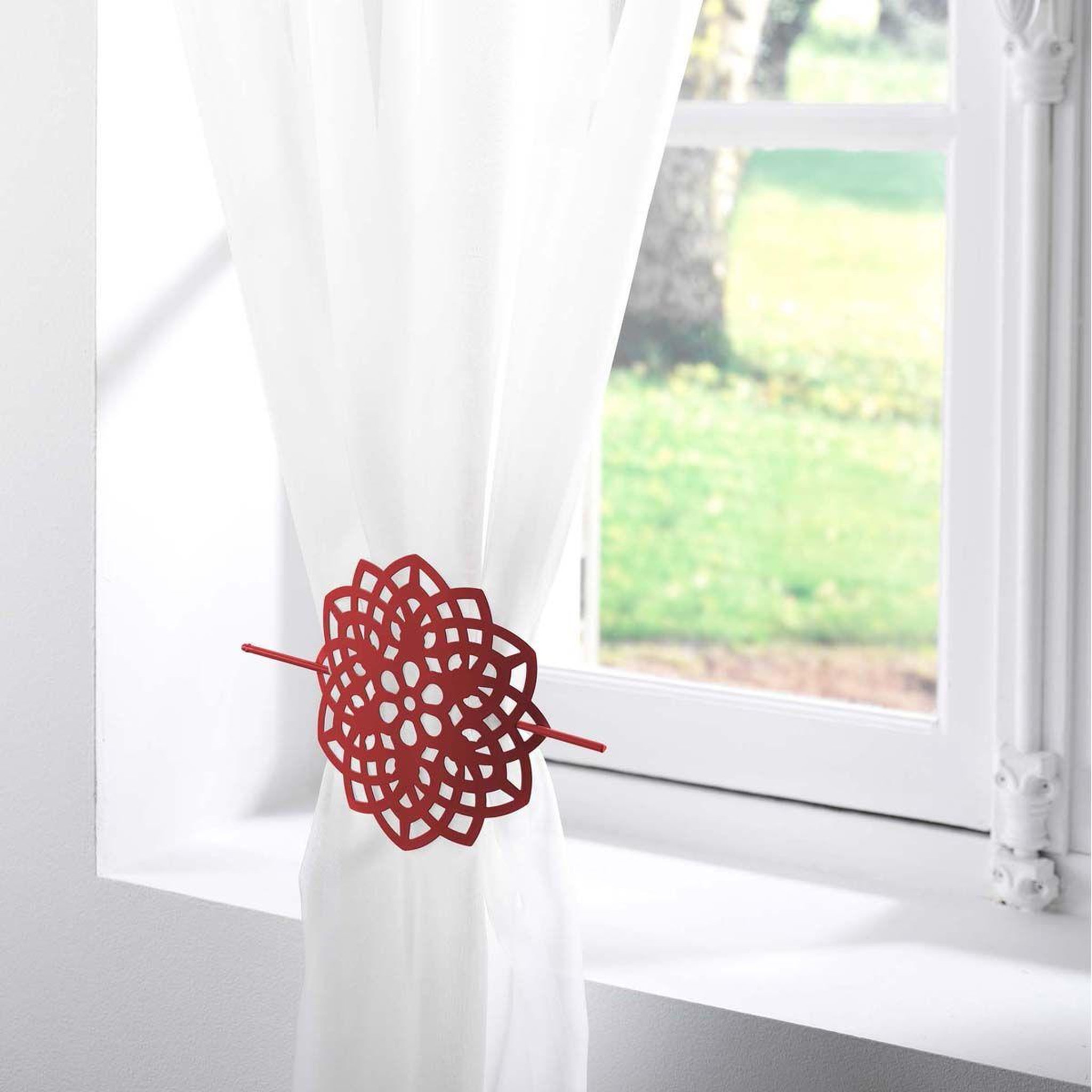 Voir la diapositive 2 : Douceur d'Intérieur Embrasse de rideau broche  rosae  17cm rouge