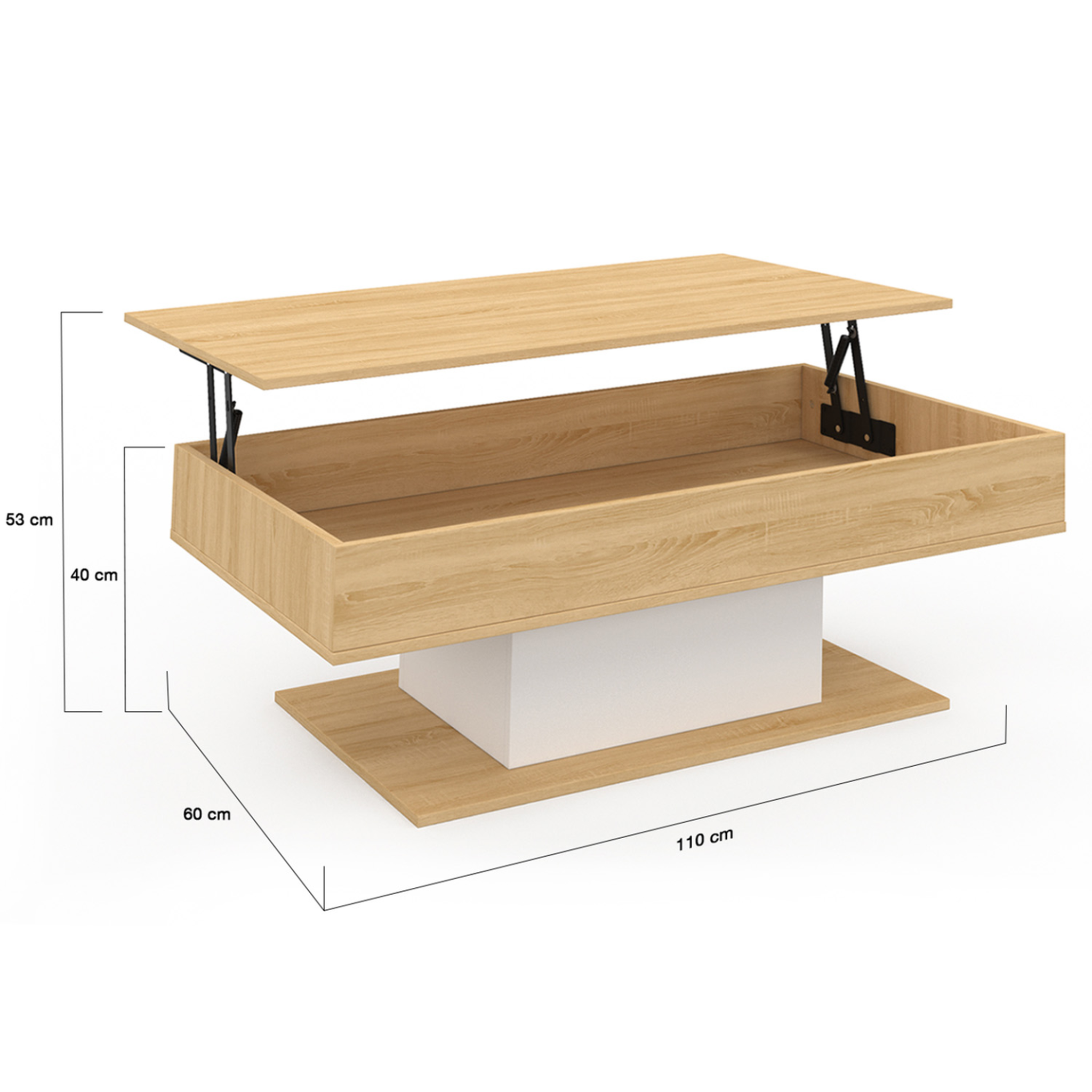 Voir la diapositive 5 : ID MARKET Table basse plateau relevable rectangulaire eden bois et blanc