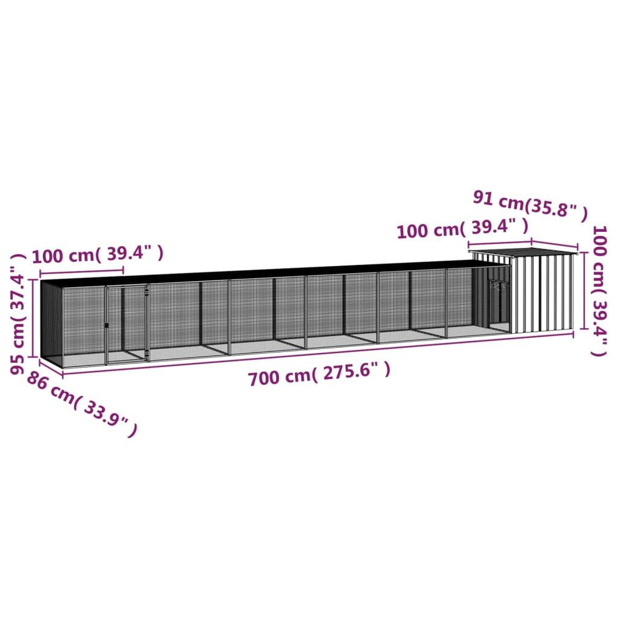 Voir la diapositive 6 : VIDAXL Cage pour poules Gris 700x91x100 cm Acier galvanise