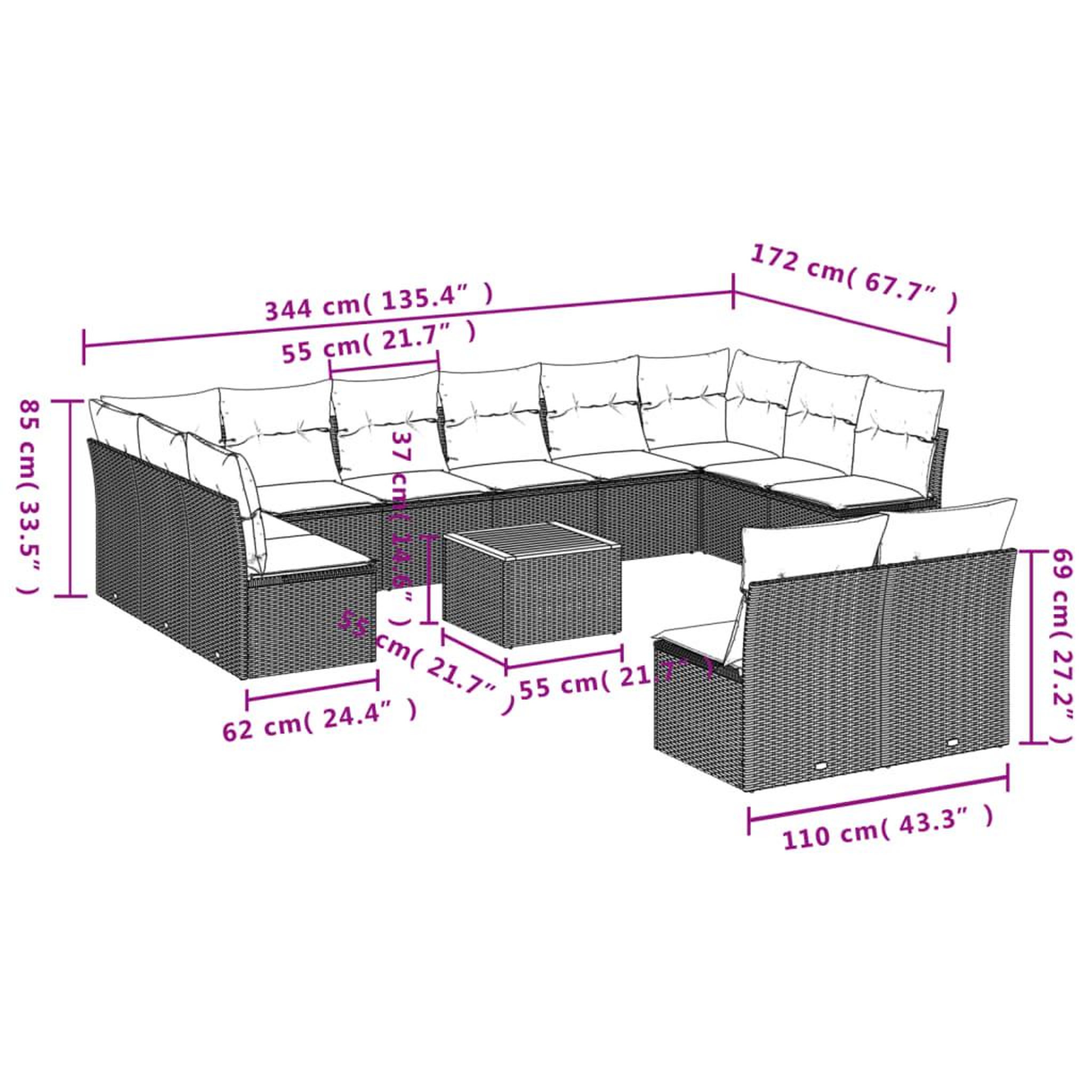 Voir la diapositive 3 : VIDAXL Salon de jardin avec coussins 13 pcs noir resine tressee