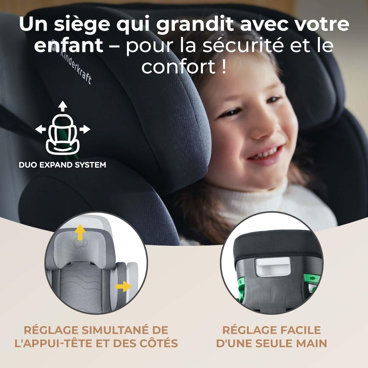 KINDERKRAFT Siège auto i-Size - installation facile avec protection latérale