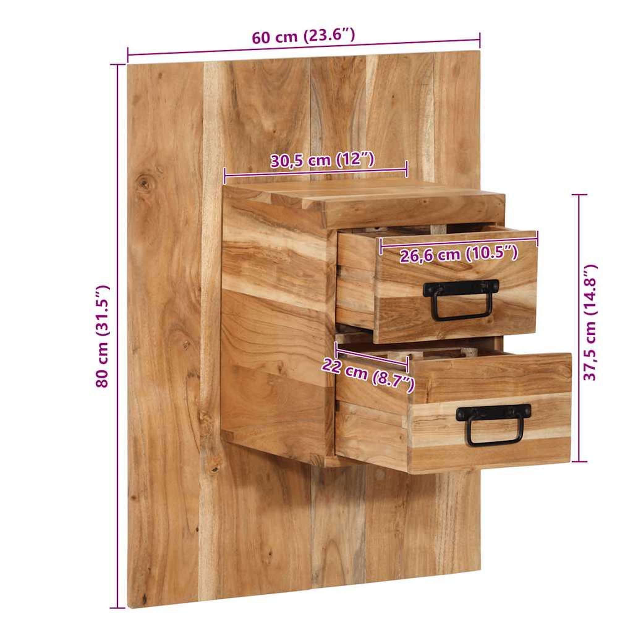 Voir la diapositive 6 : VIDAXL Table de chevet 60x32x80 cm bois d'acacia solide