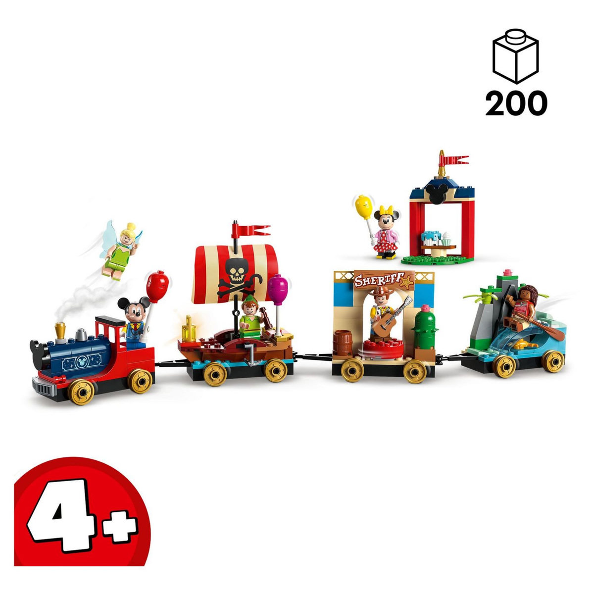 LEGO Disney 43212 - Le train en fête de Disney Jouet Enfants 4 Ans avec Vaiana, Woody, Peter Pan et les Wagons de la Fée Clochette plus Mickey et Minnie Mouse, 100ème Anniversaire Disney