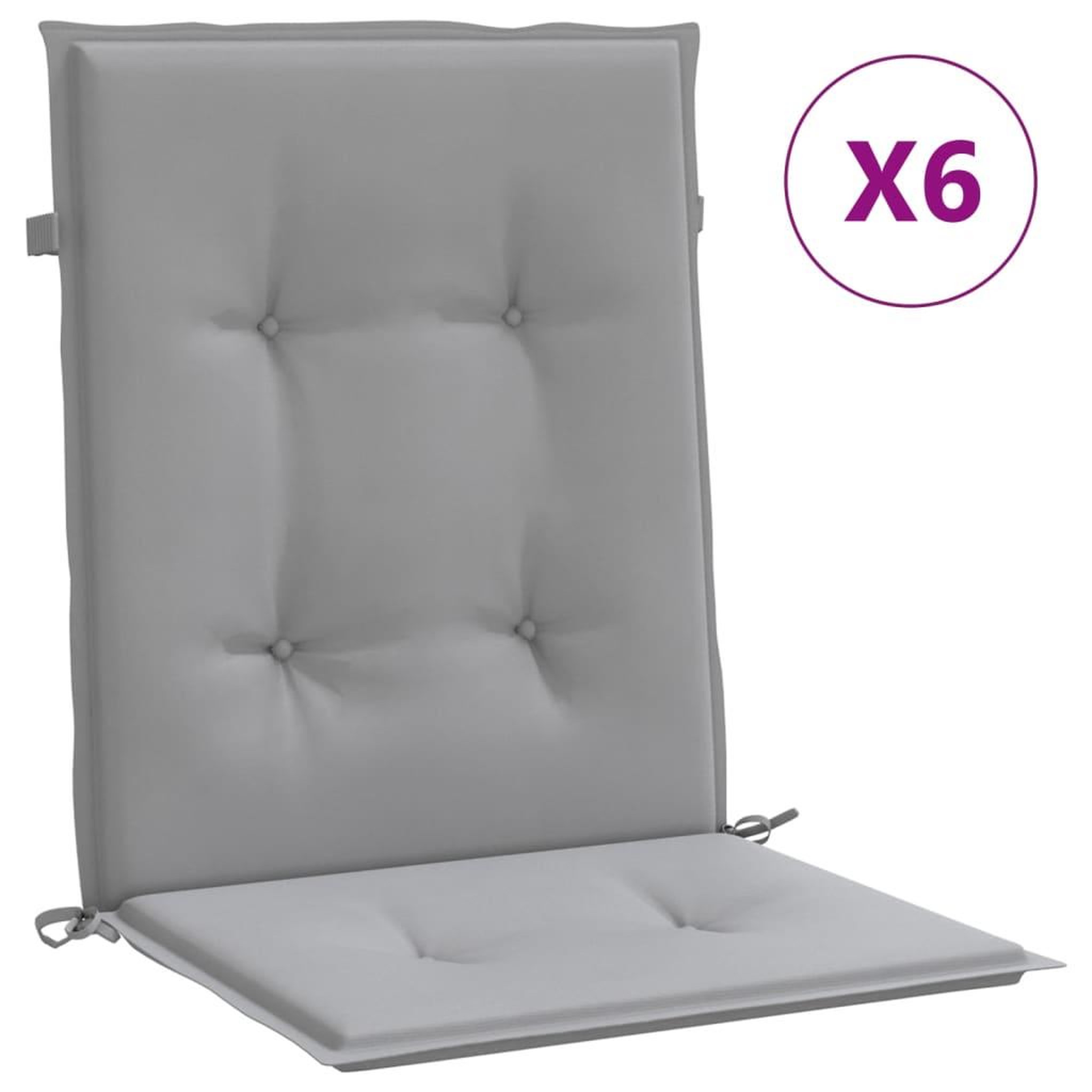 Voir la diapositive 2 : VIDAXL Coussins de chaise de jardin a dossier bas lot de 6 gris