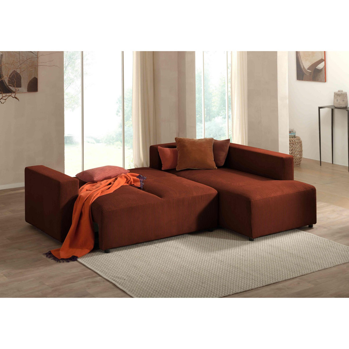 LISA DESIGN Livy - canapé d'angle convertible - avec coffre - en velours côtelé - 5 places - droit