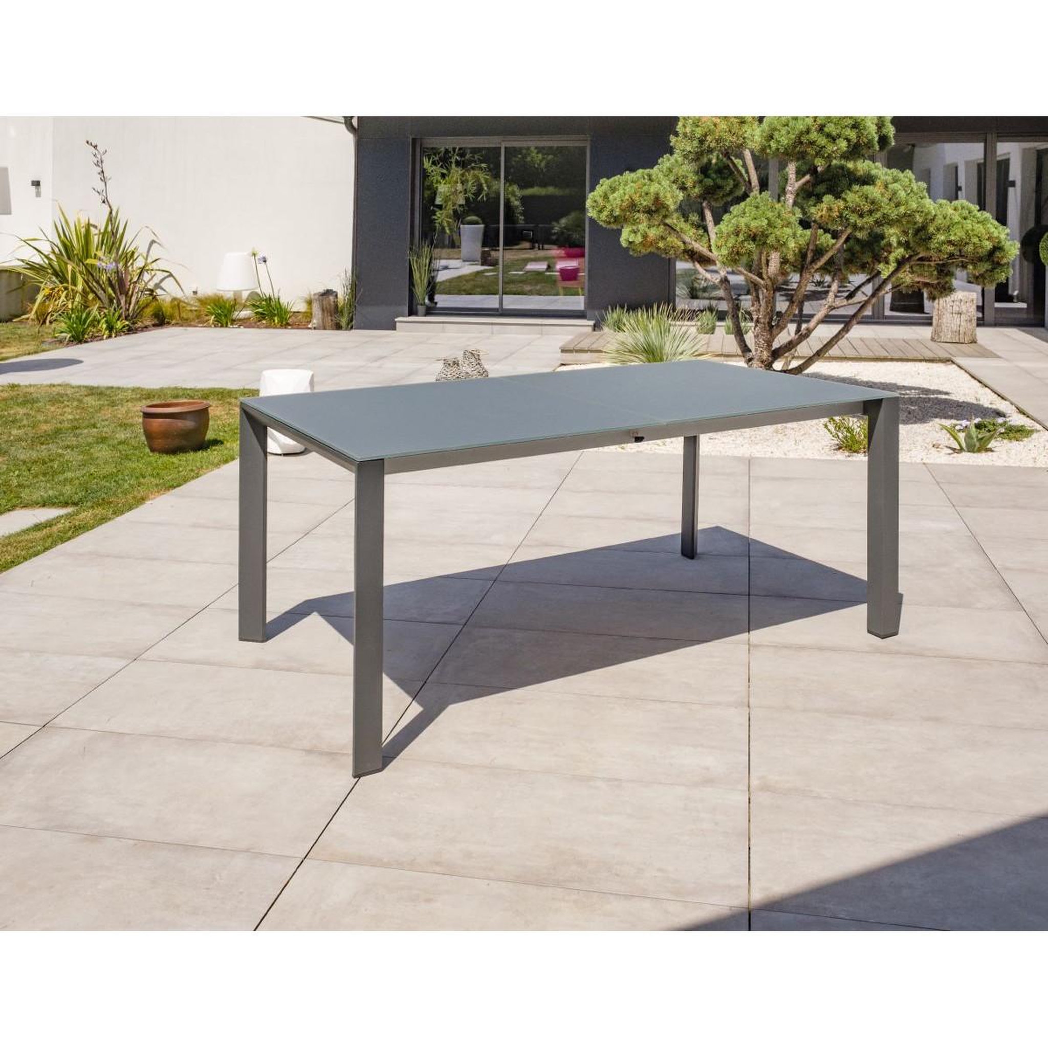 Voir la diapositive 2 : Paris Prix Ensemble Table de Jardin en Verre & 6 Fauteuils  Honfleur  180-250cm Gris Anthracite