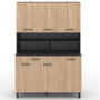 Voir la diapositive 3 : ID MARKET Buffet de cuisine 120 CM CINA 6 portes + tiroir noir et façon hêtre