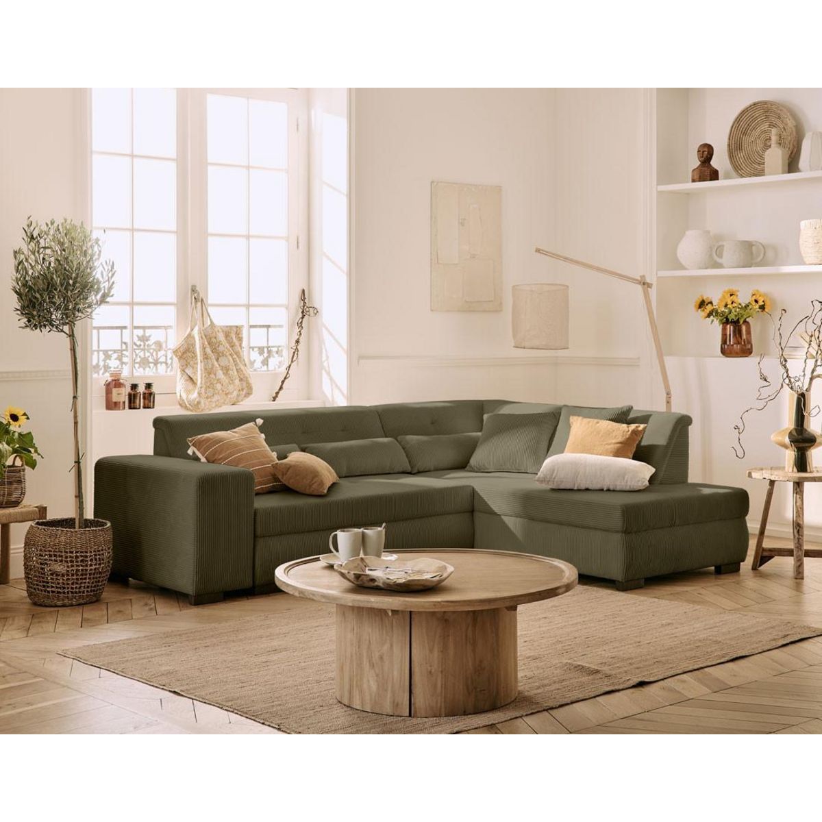 LISA DESIGN Vermont - canapé d'angle droit - 5 places - convertible - en velours côtelé