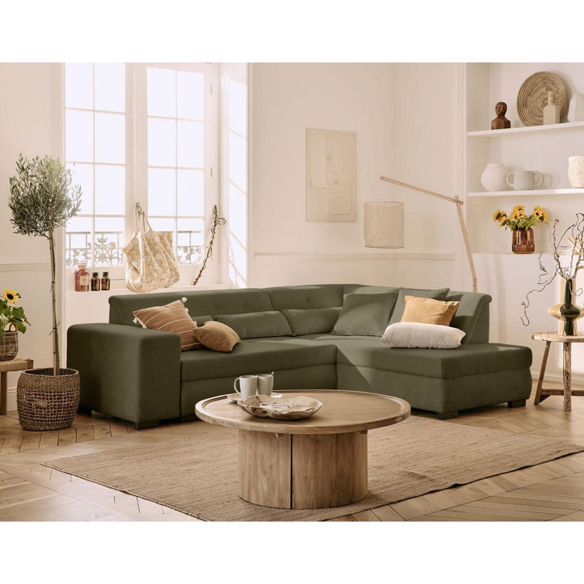 LISA DESIGN Vermont - canapé d'angle droit - 5 places - convertible - en velours côtelé