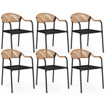 ID MARKET Lot de 6 chaises de jardin MADEIRA métal, cordage et textilène noir et rotin clair