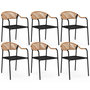 Voir la diapositive 1 : ID MARKET Lot de 6 chaises de jardin MADEIRA métal, cordage et textilène noir et rotin clair