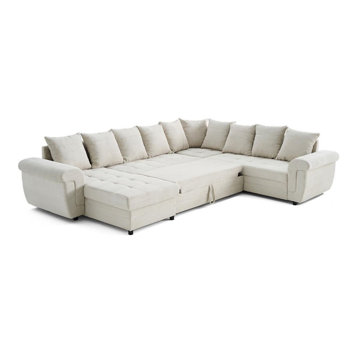 BEST MOBILIER Henry - canapé panoramique convertible - avec coffre - en velours côtelé - 7 places