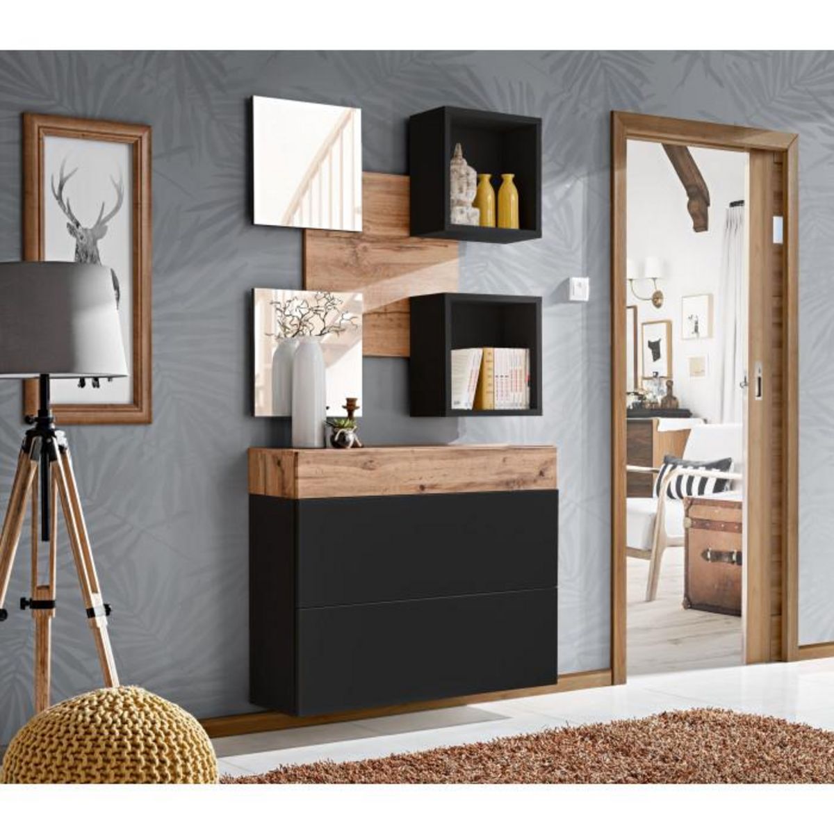Paris Prix Buffet 2 Portes & 1 Tiroir  Easy  100cm Noir