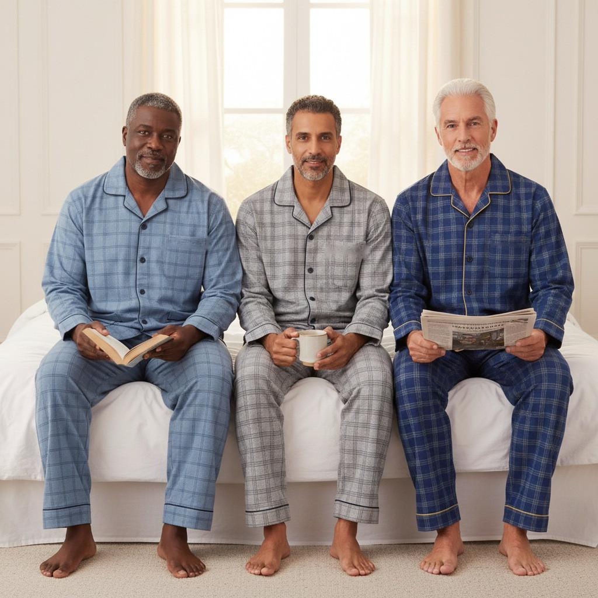 Voir la diapositive 6 : OZABI OZABI Pyjama Homme Boutonné Pack de 3, Coton Doublé Polaire, Manches Longues