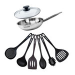 Fackelmann Set de 1 poêle de 24 cm en inox 1 couvercle en verre et 6 ustensiles Fackelmann Eterna