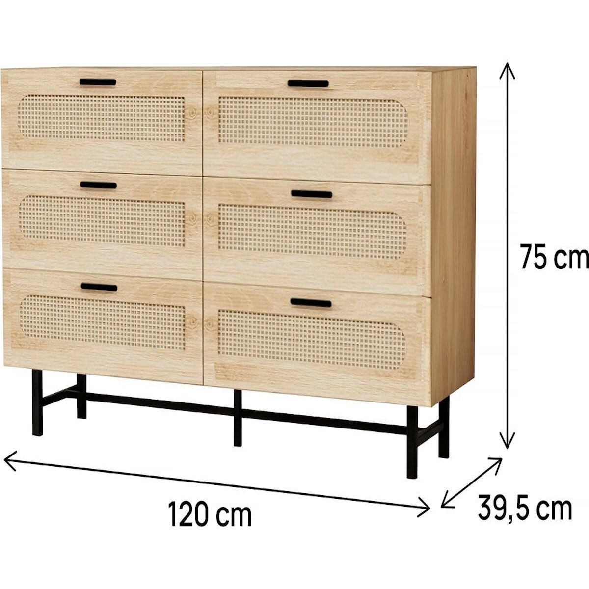 Habitat et Jardin Commode en bois et cannage  Harrison  - 120 x 40 x 75 cm - Beige