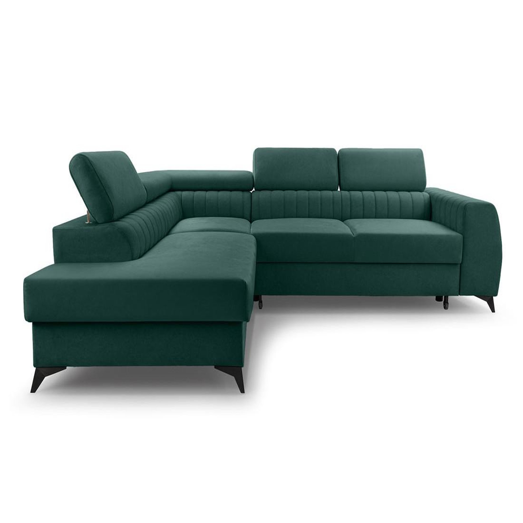 Voir la diapositive 1 : BEST MOBILIER Aneta - canapé d'angle gauche 5 places - convertible avec coffre et têtières - en velours