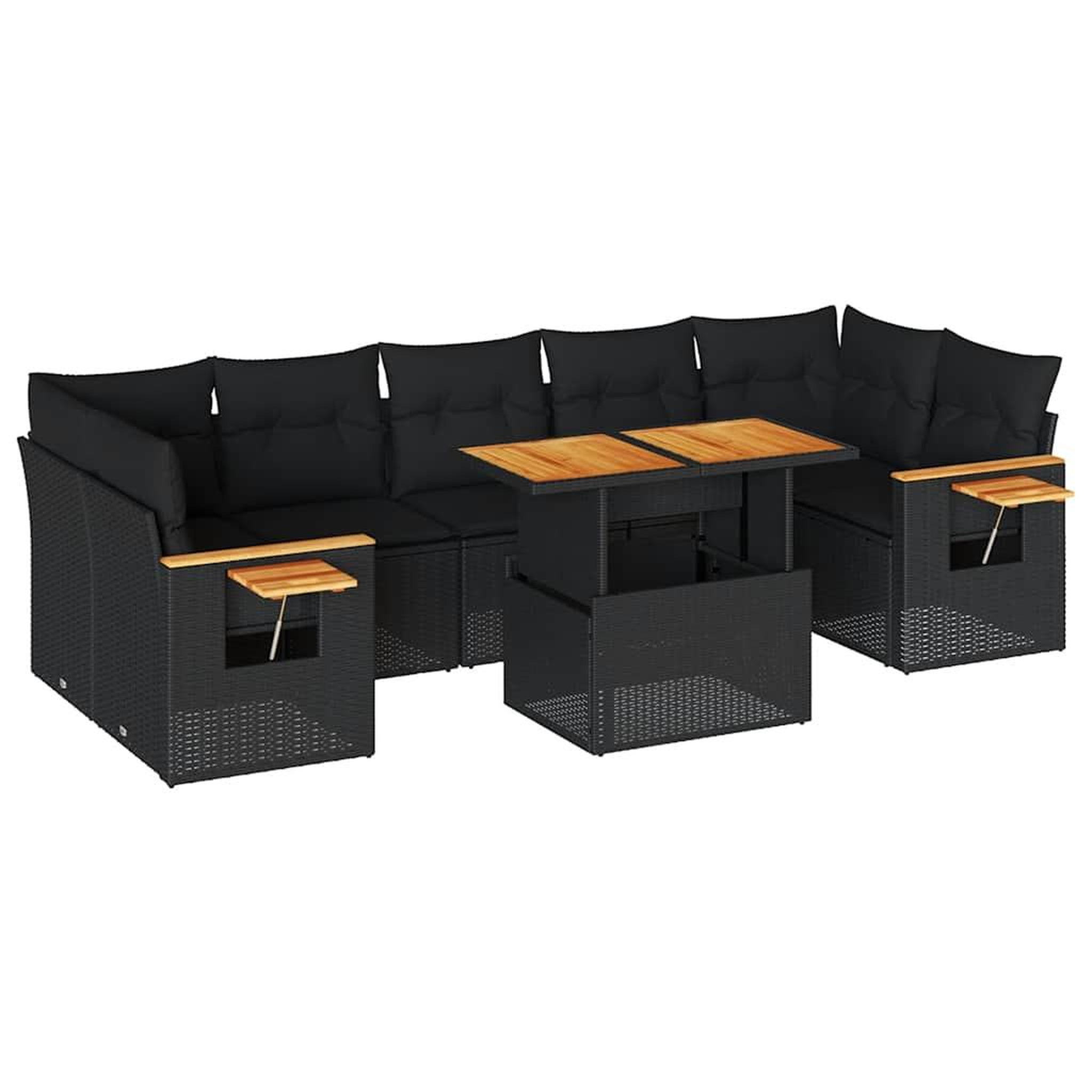 Voir la diapositive 2 : VIDAXL Salon de jardin avec coussins 8 pcs noir resine tressee acacia