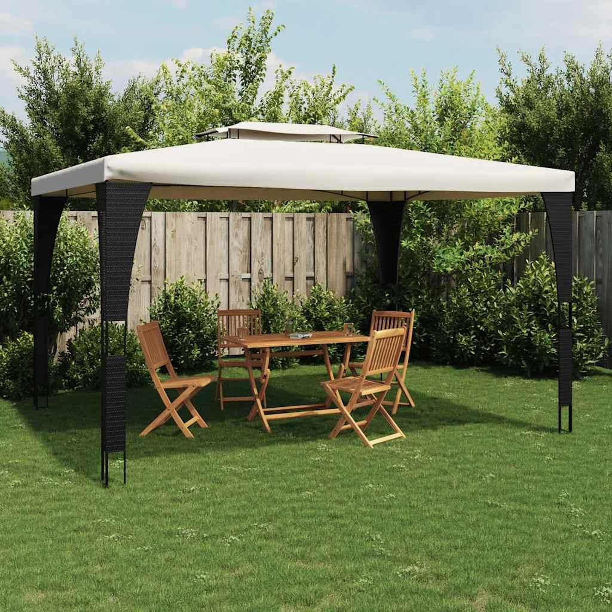 VIDAXL Tonnelle a double toit creme 3,98x2,98 m acier