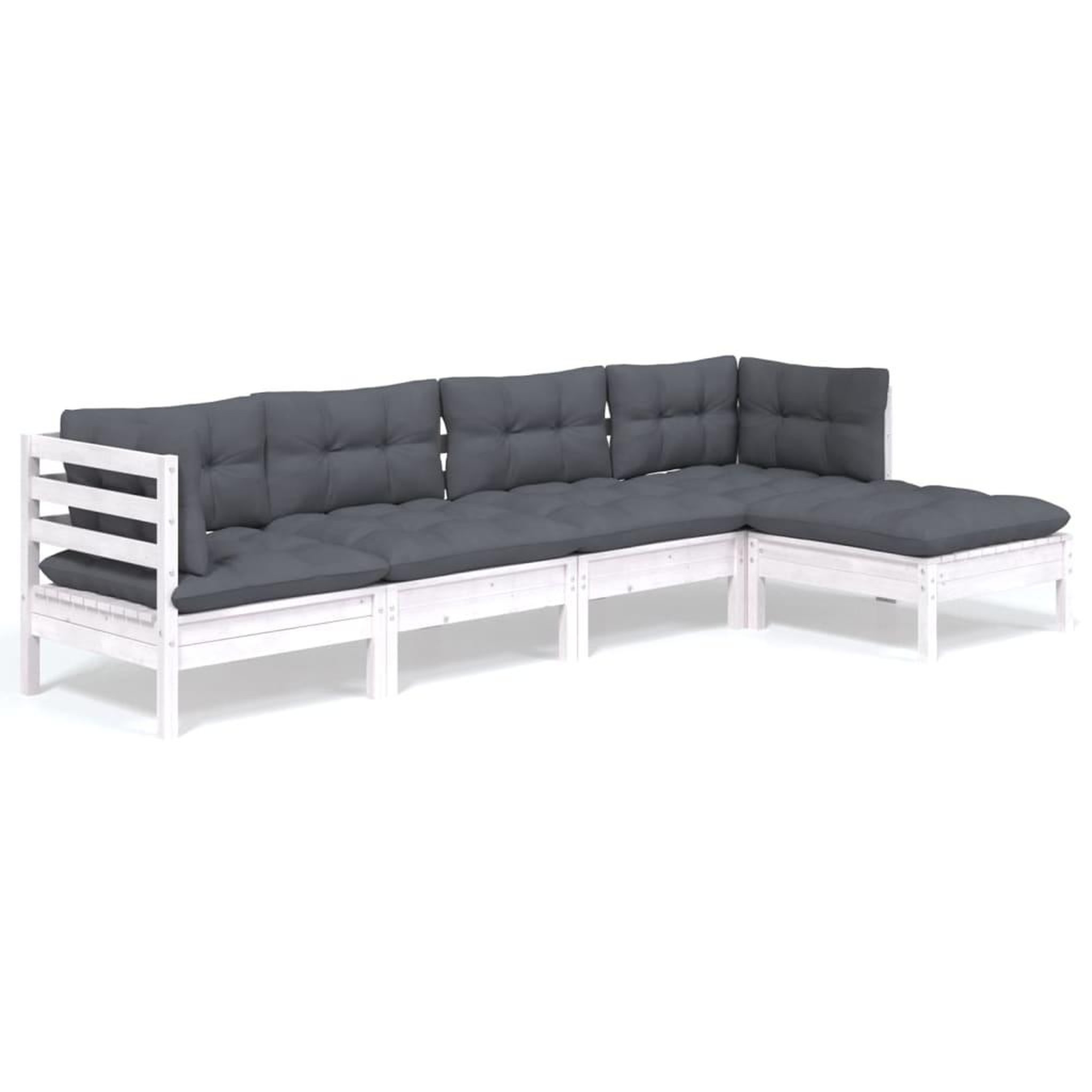 Voir la diapositive 2 : VIDAXL Salon de jardin 5 pcs avec coussins blanc bois de pin