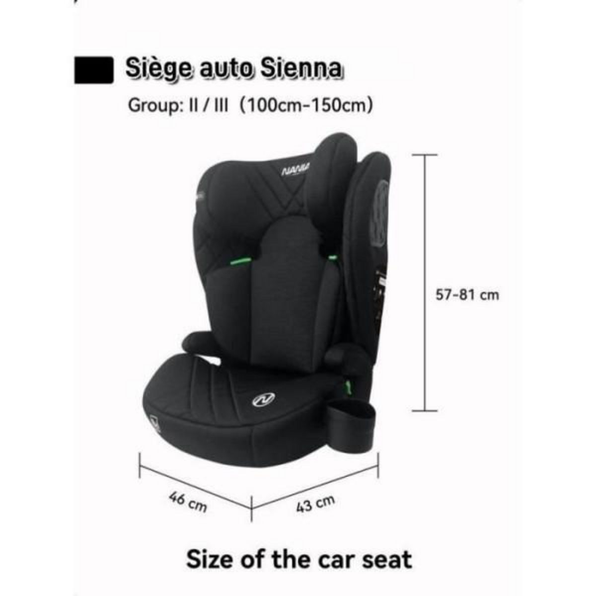 NANIA Siege Auto  ceinturé - NANIA - SIENNA - Groupe 2/3 - I-size - Noir