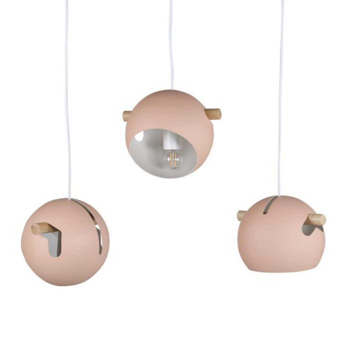Paris Prix Lampe Suspension Design 3 Lampes  Tubbie  73cm Rose Poudré