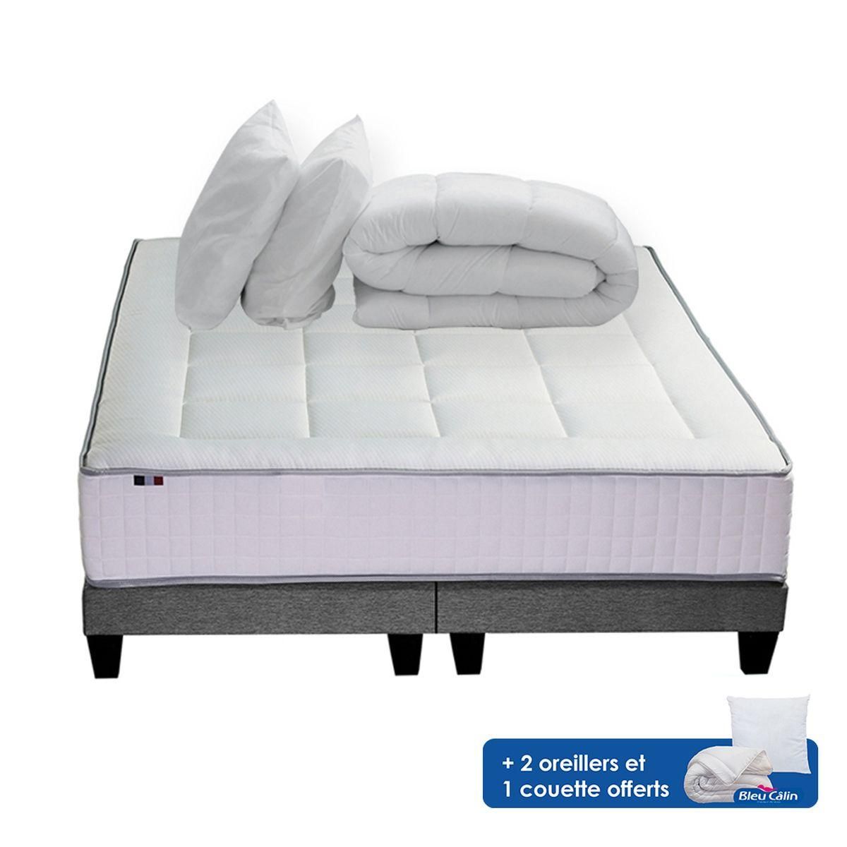 Ensemble Matelas Ressort 30cm 7 zones + sommier 2x90x200 cm + oreillers + couette PALACIO
