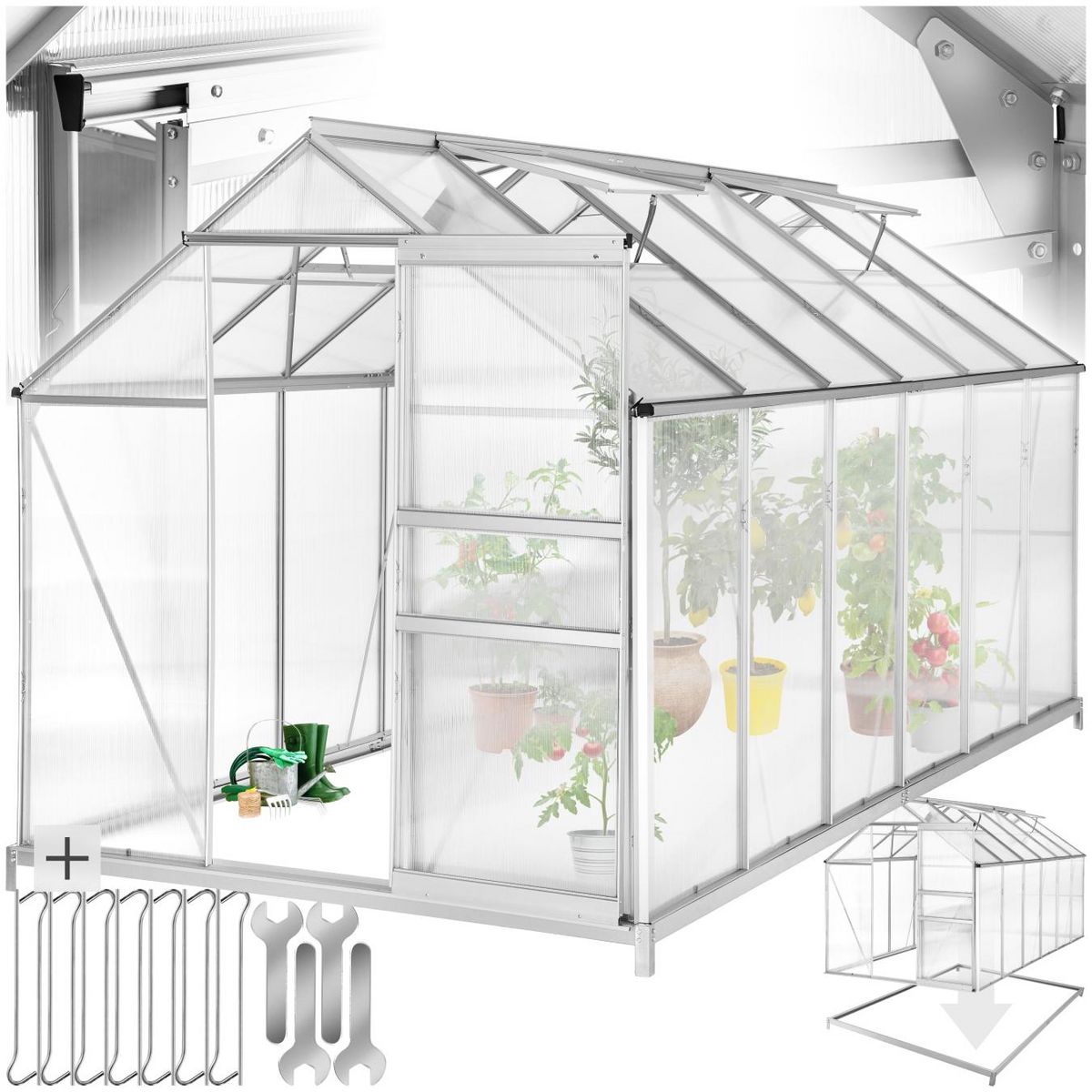 tectake Serre avec fondation 11,13 m³ blanc transparent