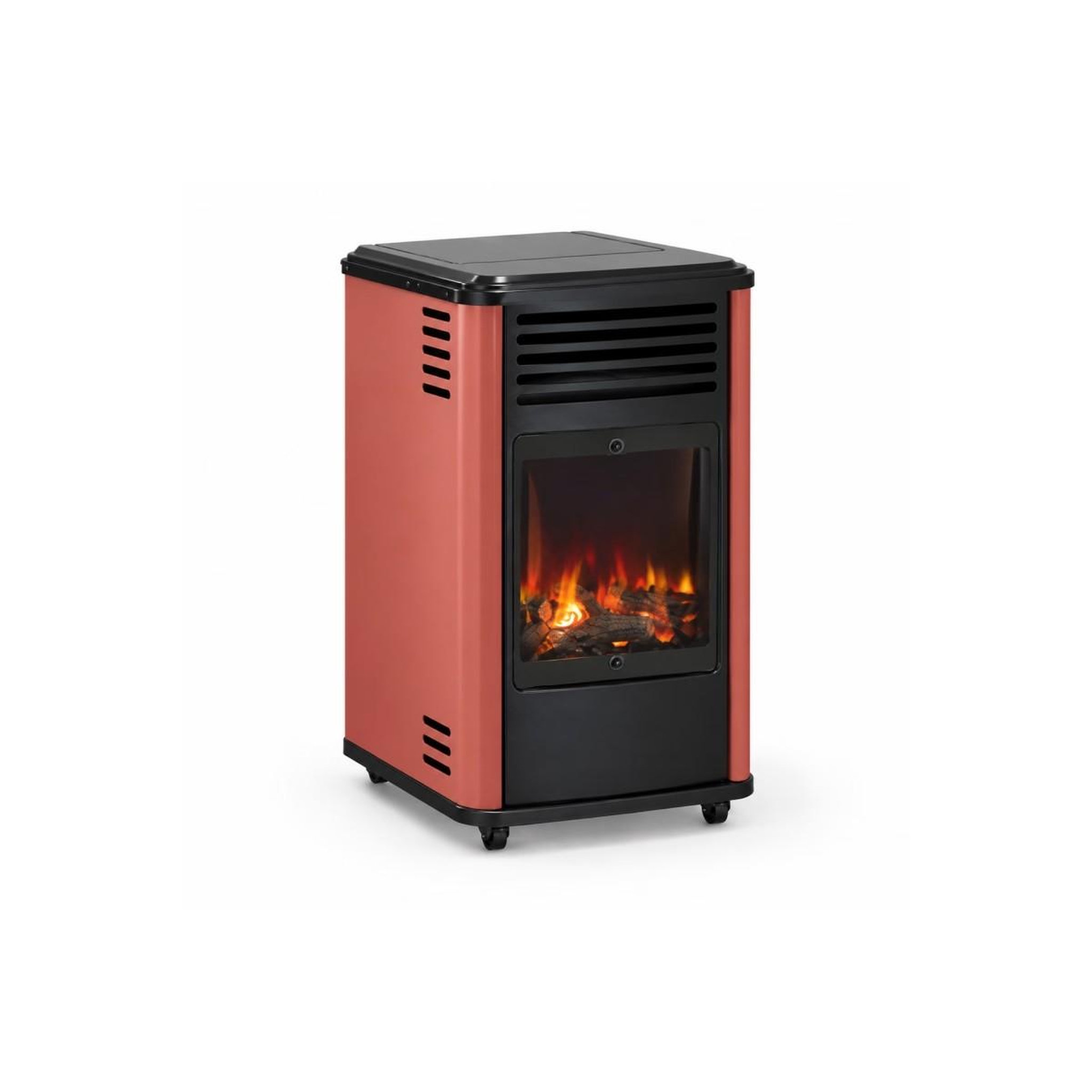SAHARA Poêle à gaz 3,4KW Rouge - Chauffage d'appoint effet Feu de bois Manhattan Sahara