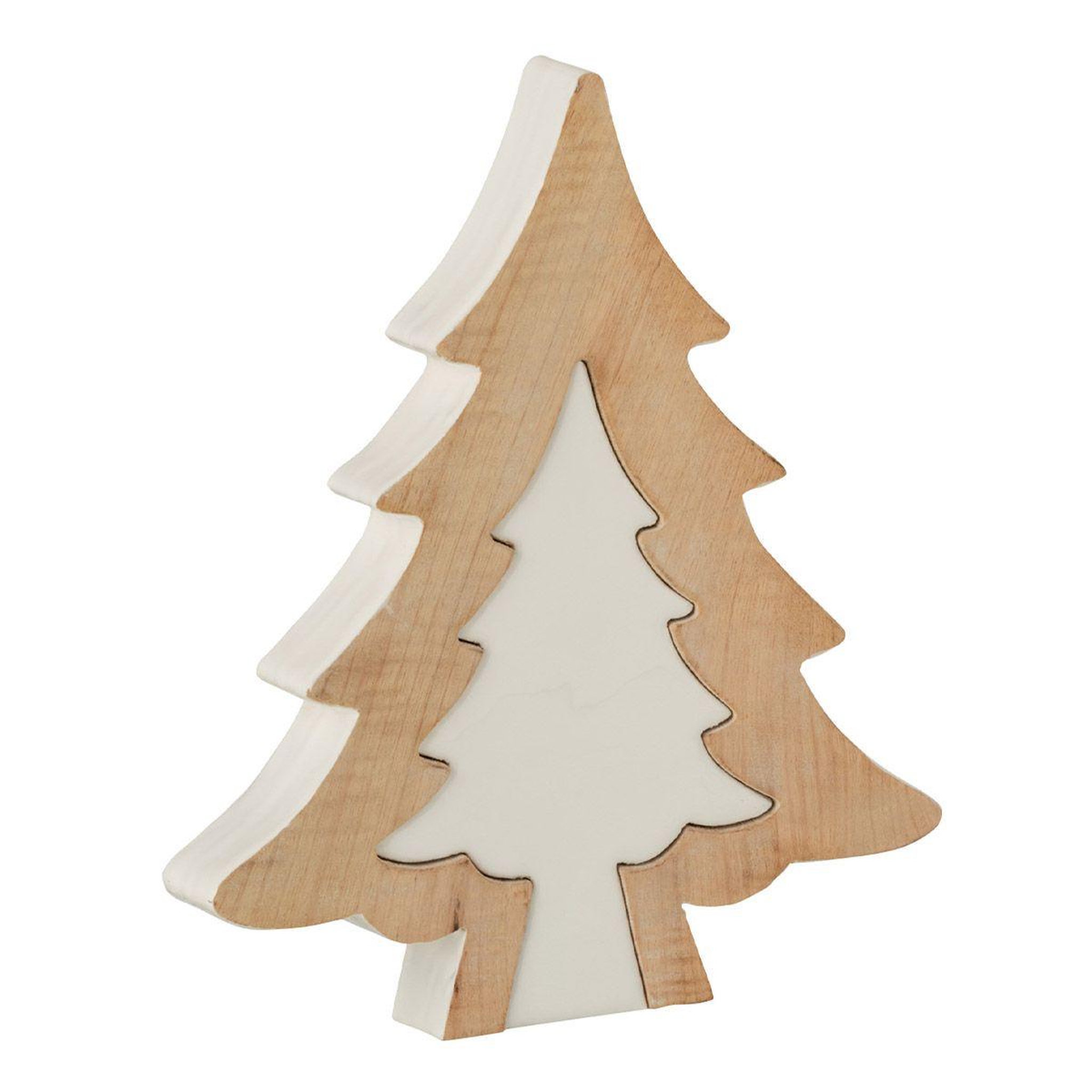 J-LINE Sapin de noël à poser  puzzle  30cm blanc & naturel
