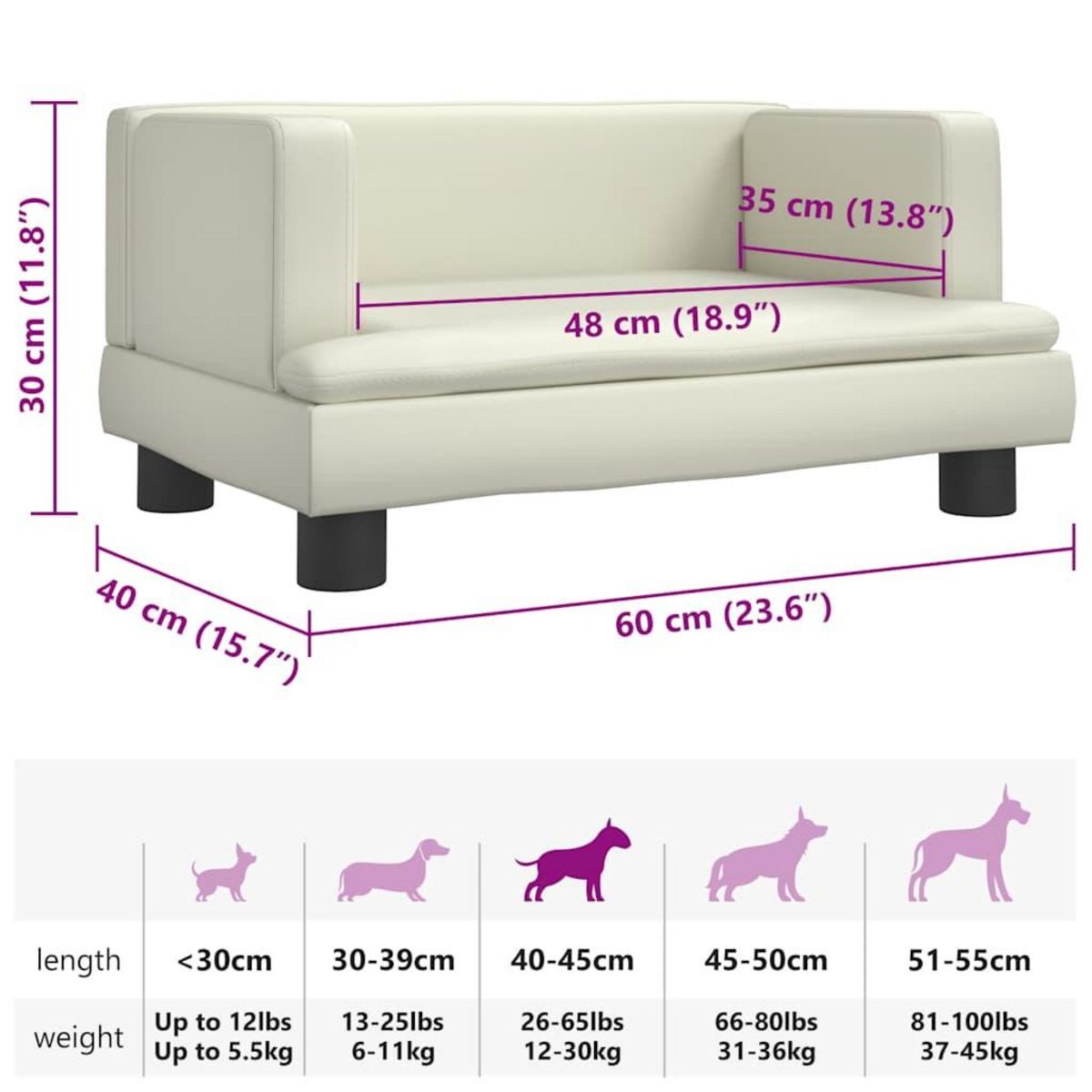 VIDAXL Lit pour chien creme 60x40x30 cm similicuir