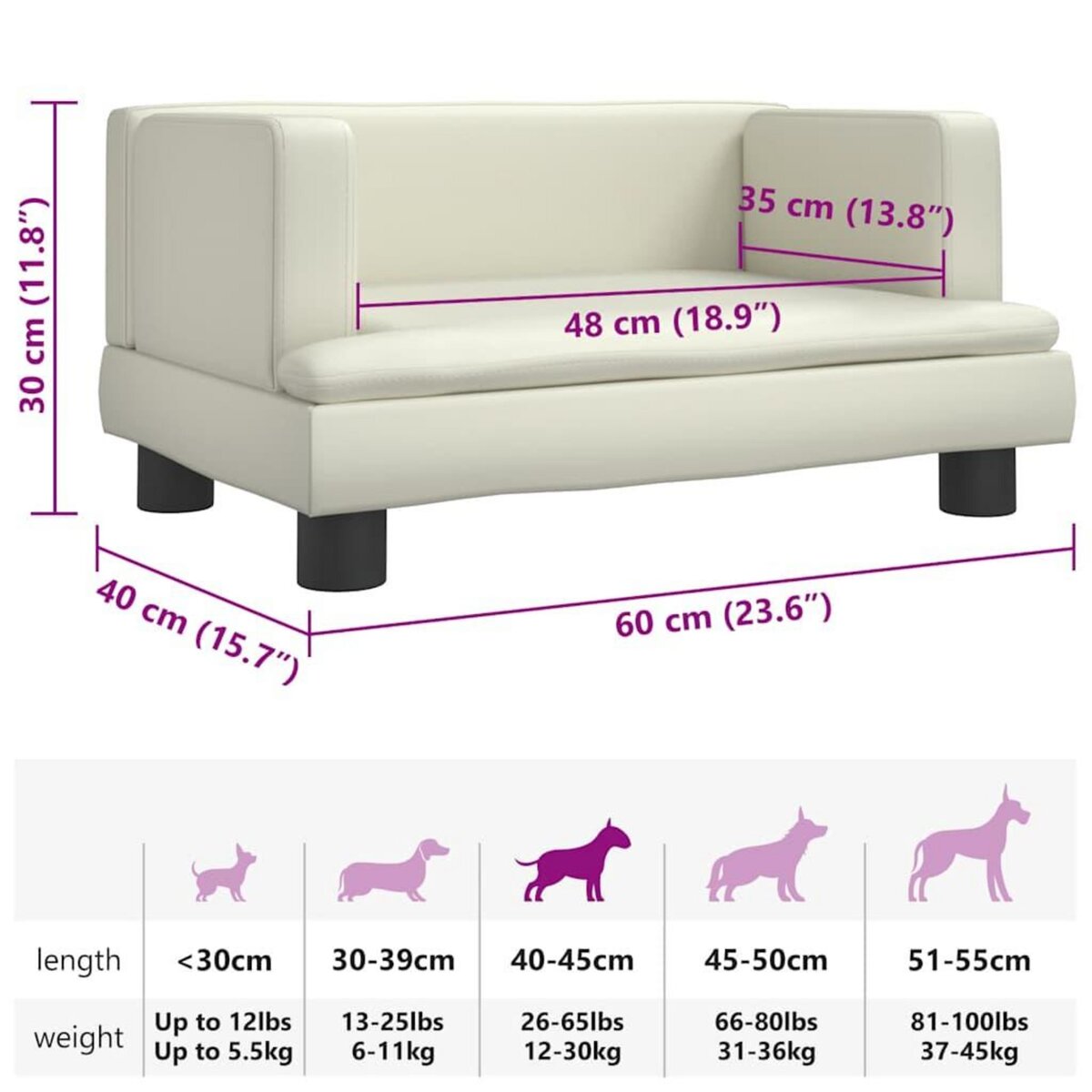 VIDAXL Lit pour chien creme 60x40x30 cm similicuir