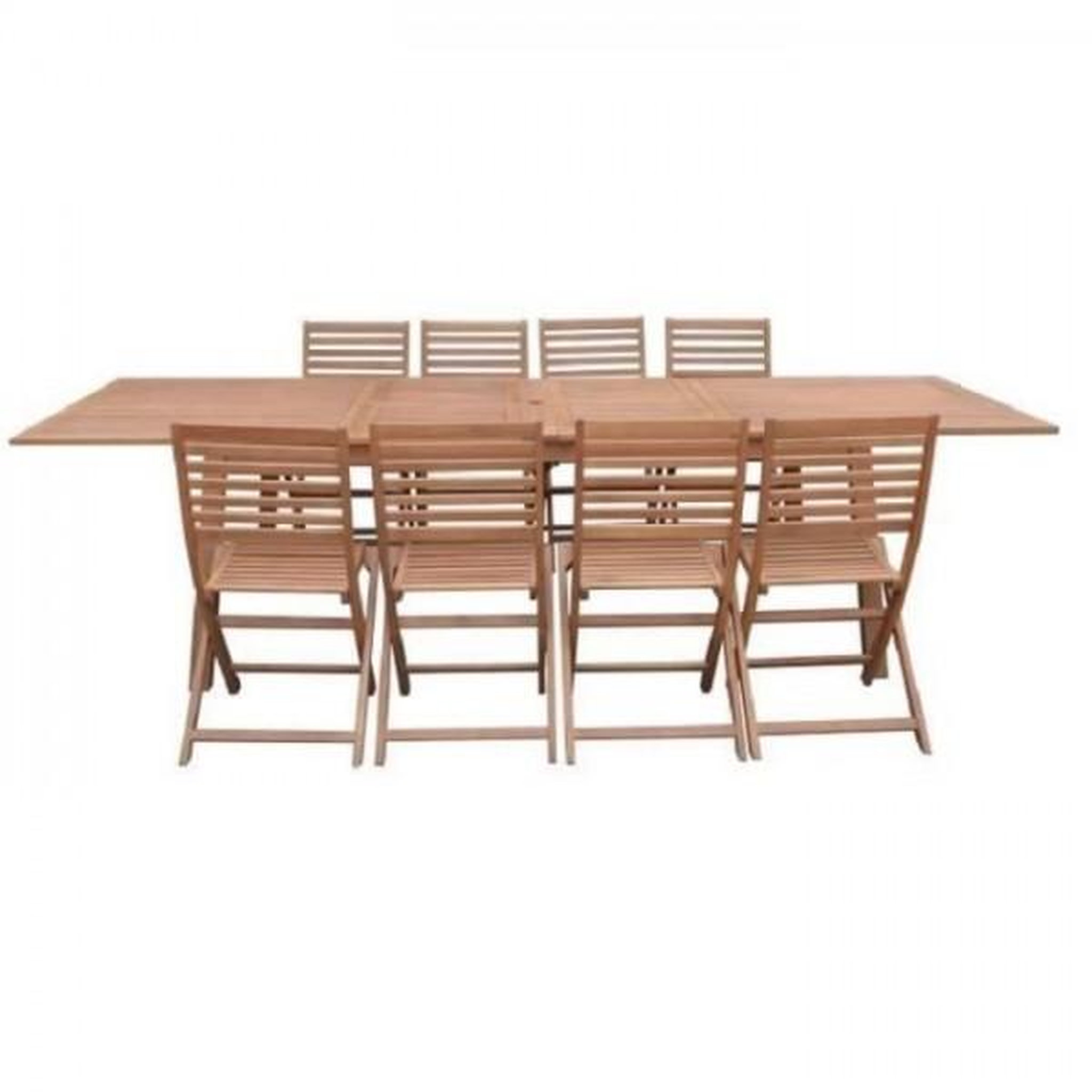 Voir la diapositive 1 : MARKET24 Ensemble repas de jardin 8 a 12 personnes - Table extensible 200/250/300 x 100cm + 8 chaises - Bois Eucalyptus FSC