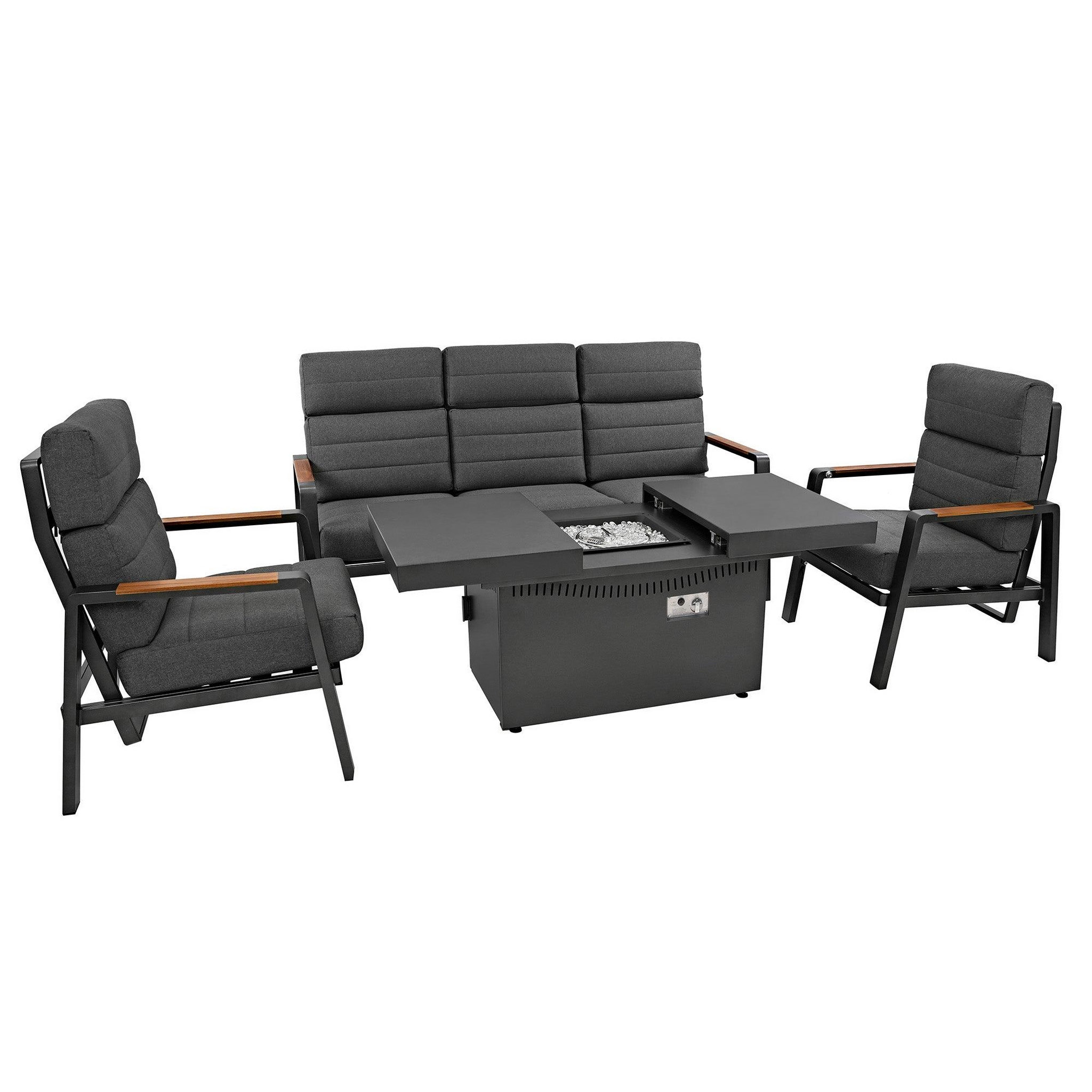 Voir la diapositive 2 : JARDI Salon de jardin inclinable 5 places avec brasero