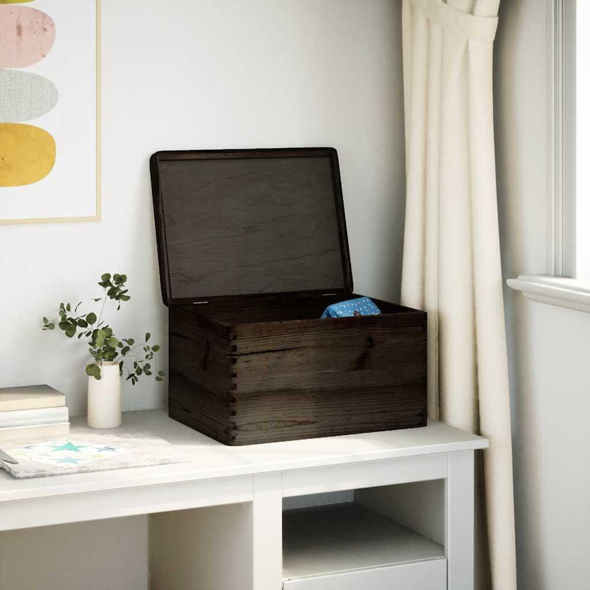 Voir la diapositive 3 : VIDAXL Boîte en bois avec couvercle noir 40x30x23cm bois de pin massif