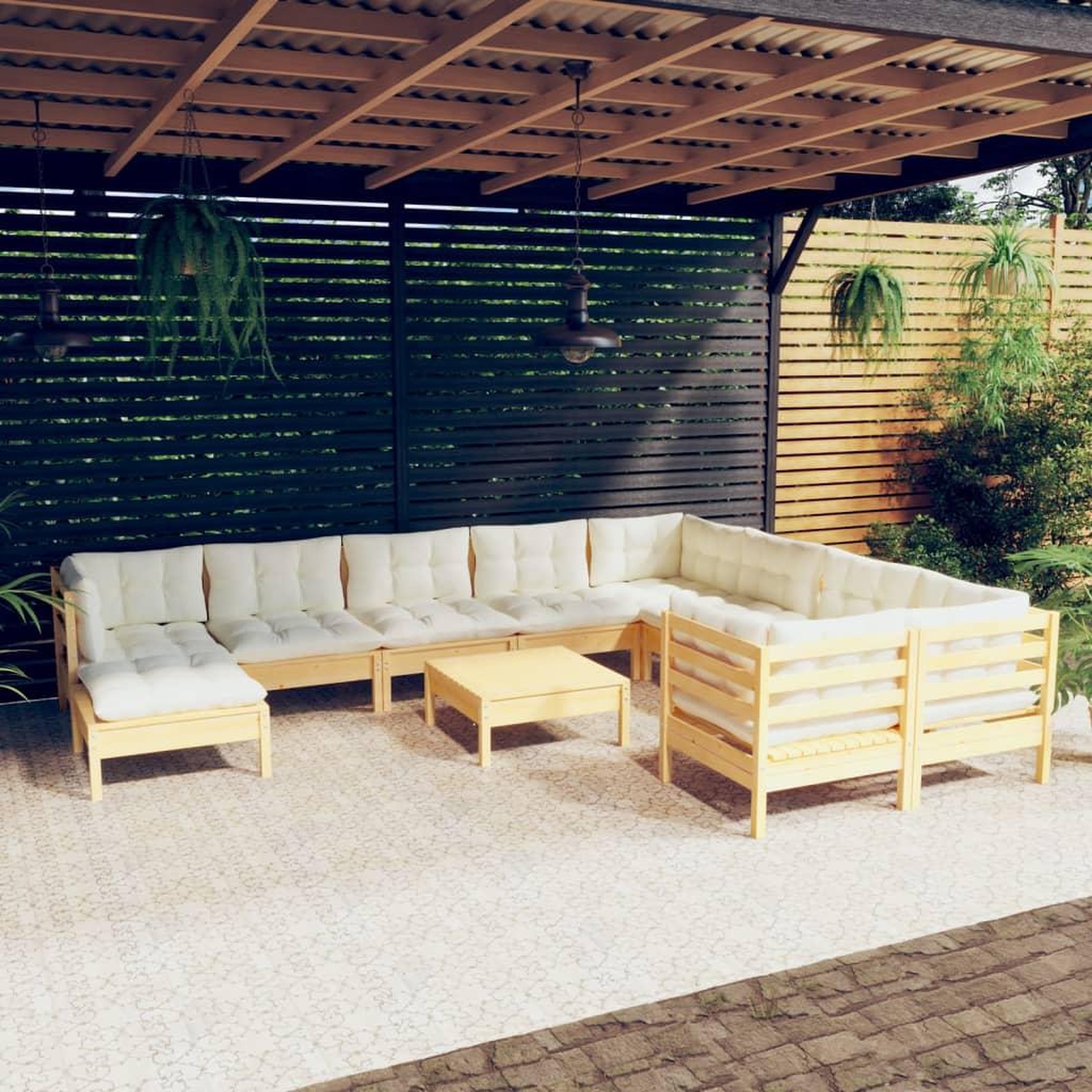 Voir la diapositive 1 : VIDAXL Salon de jardin 11 pcs avec coussins creme bois de pin