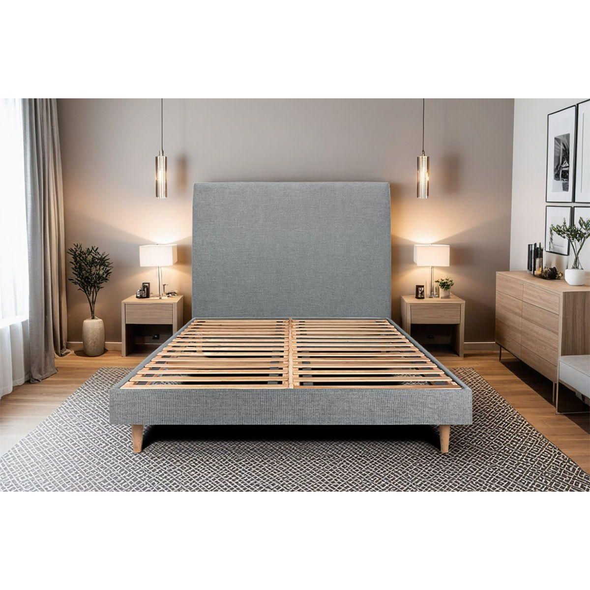 Sommeil de Plomb Lit avec tête de lit tapissier tissu et sommier kit - Hauteur totale : 29cm