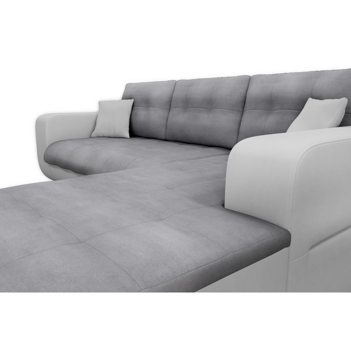 Canapé d'angle droit convertible CLELIA, 4 places, tissu microfibre gris PU blanc ou noir