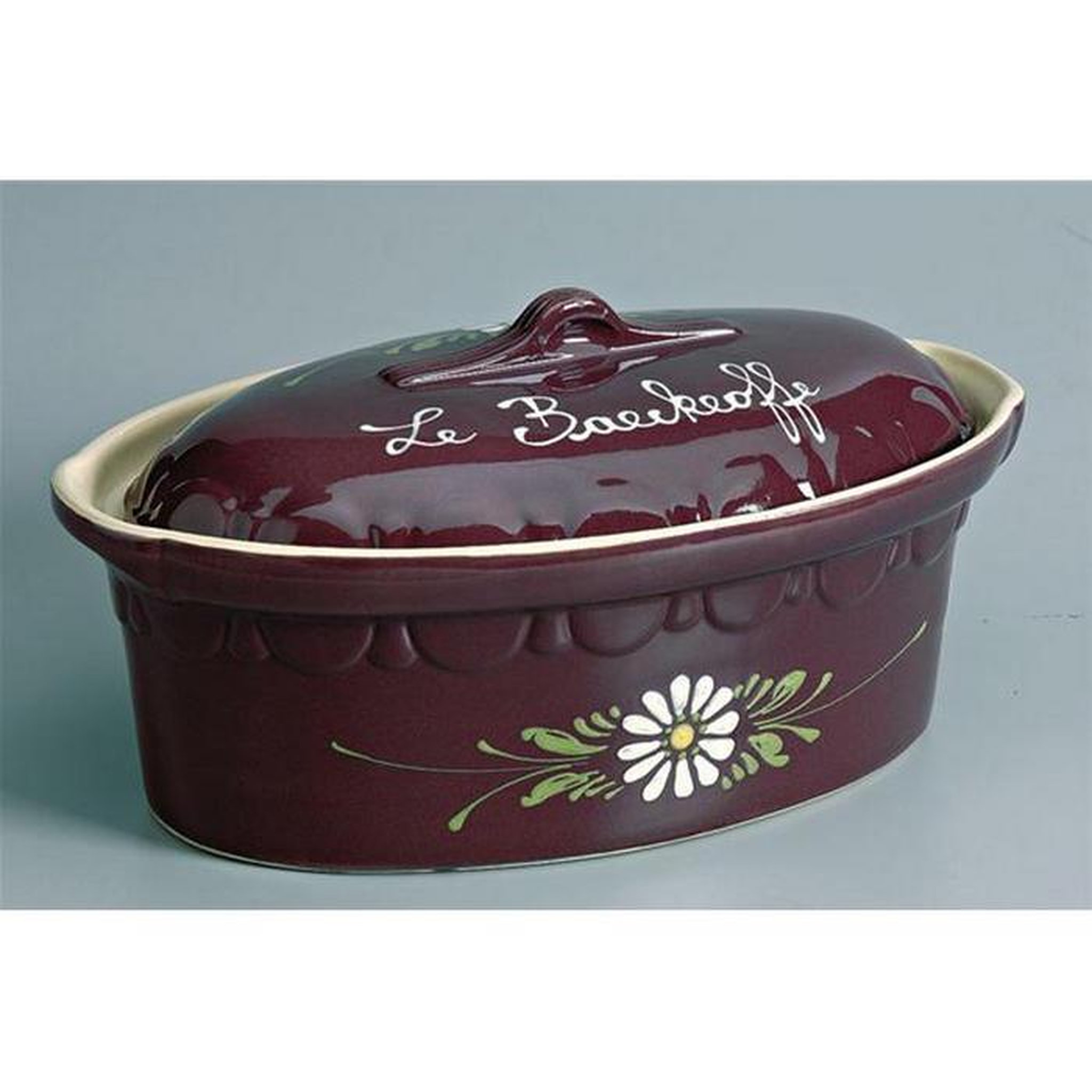 SIEGFRIED Terrine ovale 40cm aubergine decor fleurs blanches - 134AUB7