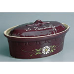 SIEGFRIED Terrine ovale 40cm aubergine decor fleurs blanches - 134aub7