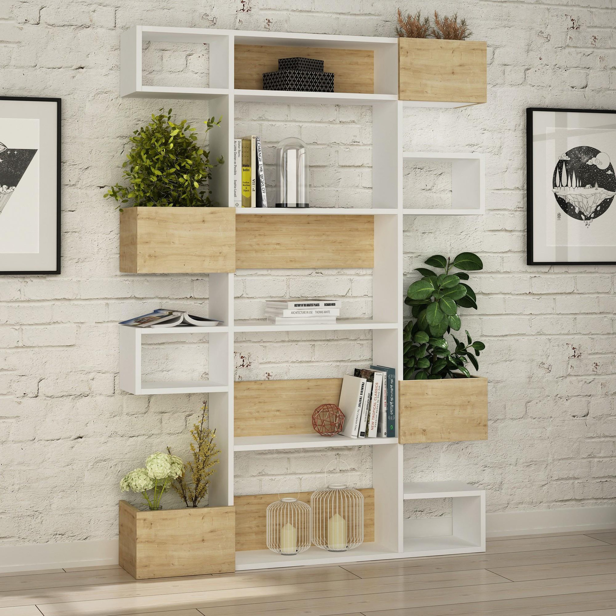 Voir la diapositive 2 : Habitat et Jardin Bibliothèque en bois  Niho  120 x 27 x 171 cm - Blanc