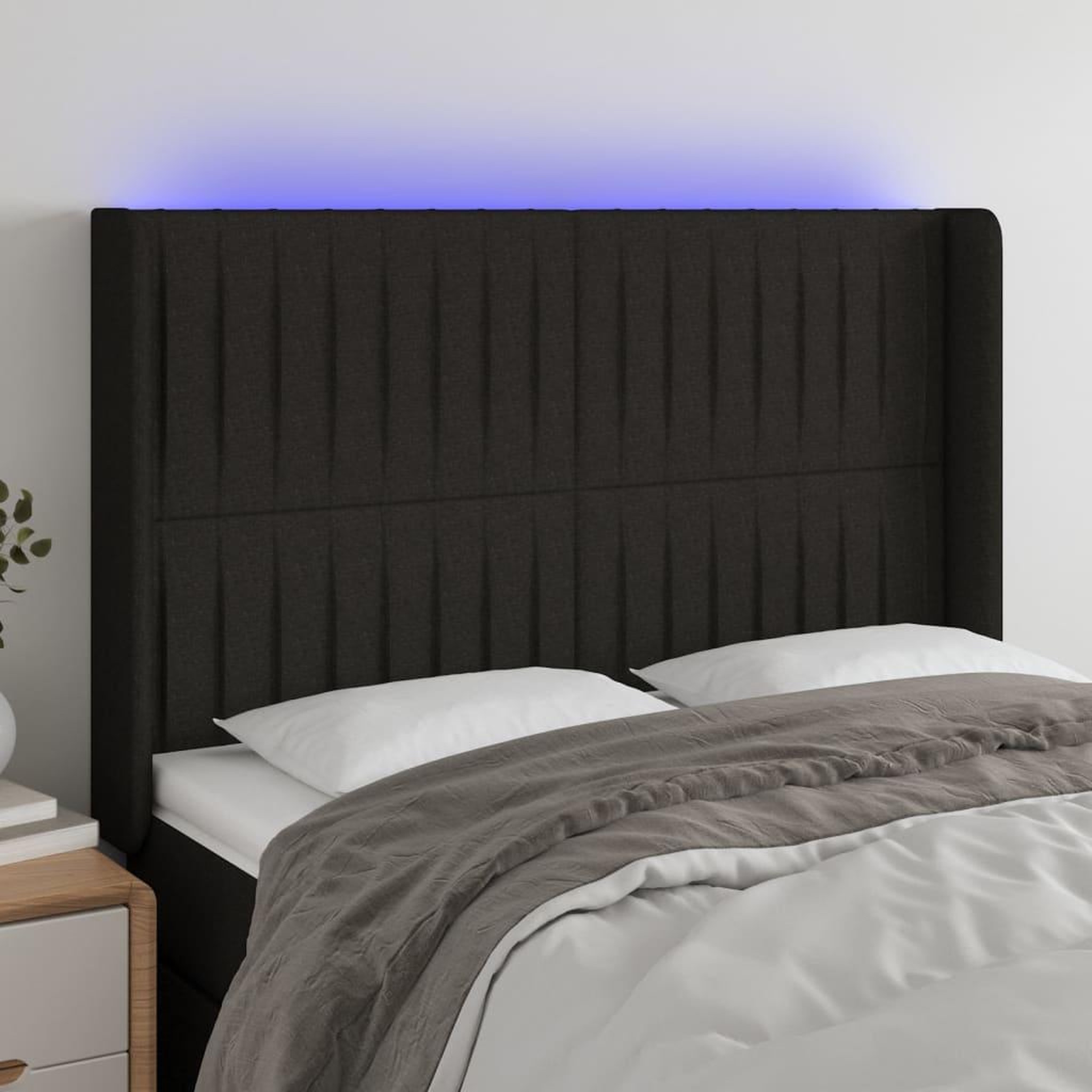 Voir la diapositive 1 : VIDAXL Tete de lit a LED Noir 147x16x118/128 cm Tissu
